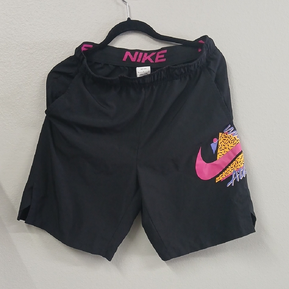 Nike Black Shorts with Pink and Yellow Graphic - Picture 1 of 6